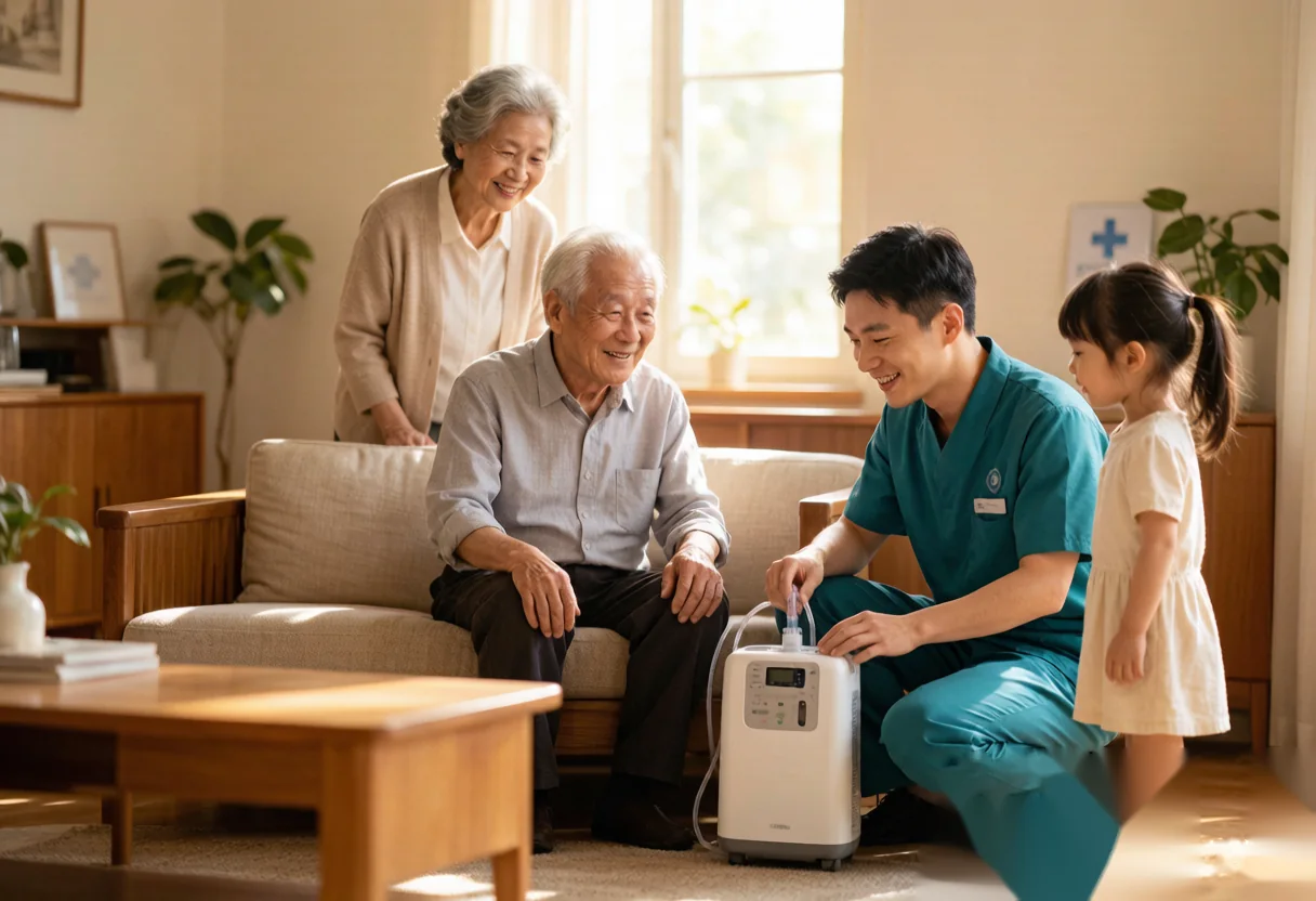 睿氧医疗呼吸工程师上门为长辈调试居家制氧设备